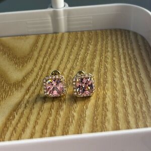 Elegant Pink and Gold Stud Earrings